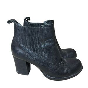 Born Mireille Classic Black Leather Block Heeled Boots Women 9.5